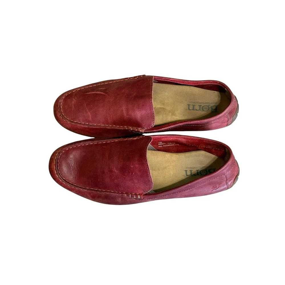 Born Allan Mens Red Leather Driving Moccasins Loafers Slip On Shoes H38205 10M